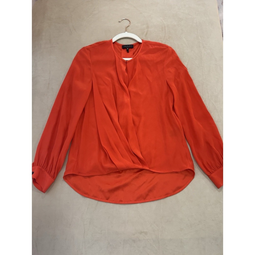 Rag & Bone Womens Blouse Battle Red Size XS 100% Lora Silk Round Neck